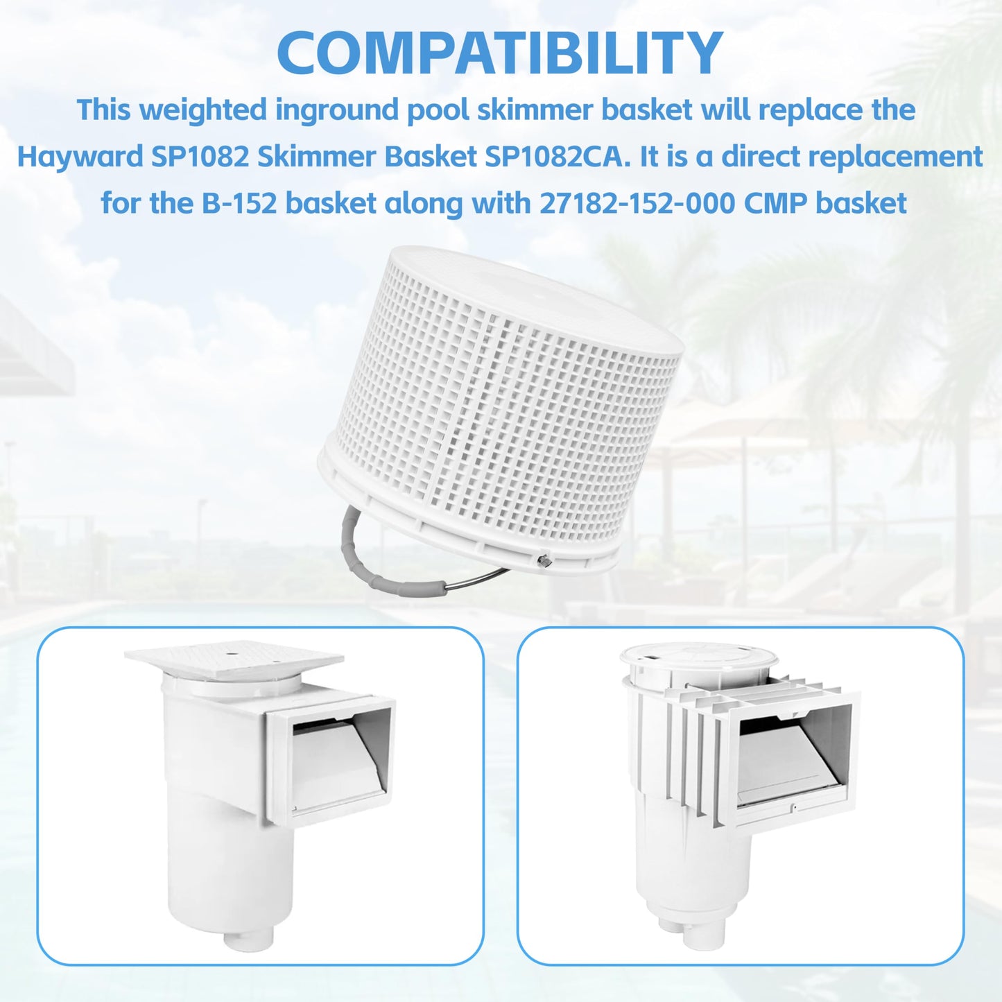 2026 New SPX1082CA Pool Skimmer Basket for Inground Pool Replacement Hayward Skimmer Basket SP1082 SP1083 SP1084 1085 1086 SP1075 ,for Aladdin B-152 Skimmer，316 Stainless Steel Handle with Rubber Grip