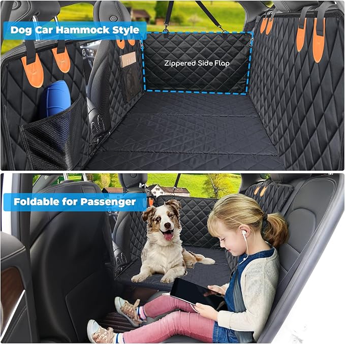 URPOWER Back Seat Extender for Dogs - Hard Bottom Dog Car Seat Cover Holds 550 lbs, Waterproof Dog Hammock Dogs Bed for Cars, SUVs, Pet Backseat Protector with Mesh Window & Large Space