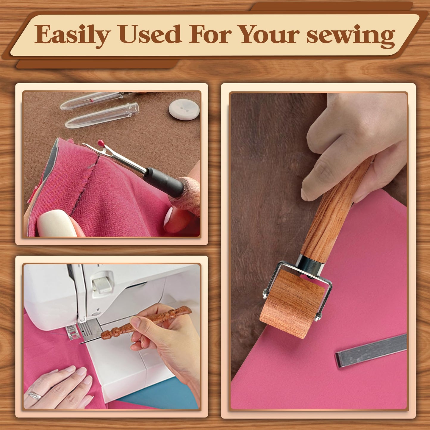 Savina Set 3 Seam Rippers - Seam Roller & Stiletto for Sewing - Handmade Hard Wood Professional Multipurpose Durable for Sewing/Quilting