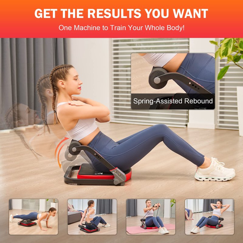 ZELUS Ab Machine with Resistance Bands for Home Gym, 2 in 1 Ab Workout Equipment with Rebound Assist 4 Intensities, Core Strength Trainer Whole Body Exercise Fitness Equipment for Home Workouts
