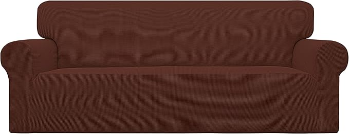 Easy-Going Stretch Sofa Slipcover 1-Piece Sofa Cover Furniture Protector Couch Soft with Elastic Bottom for Kids, Polyester Spandex Jacquard Fabric Small Checks (Sofa, Coffee)