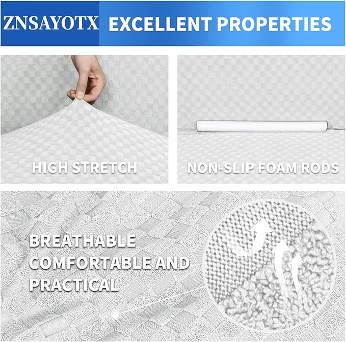 ZNSAYOTX 1 Piece Jacquard Couch Covers for 3 Cushion Couch Living Room High Stretch Sofa Cover Pets Dogs Friendly Anti Slip Thickened Slipcovers Furniture Protector (Large, White)
