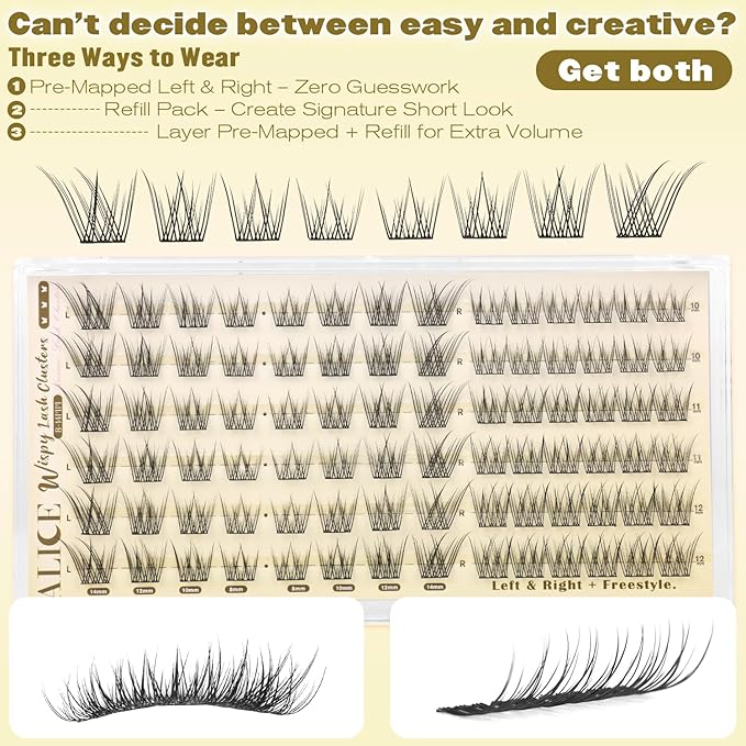 ALICE Wispy Natural Lash Clusters Invisible Band Eyelash Clusters Vegan DIY Eyelash Extensions Reusable Lightweight Lash Extensions for Daily No Makeup