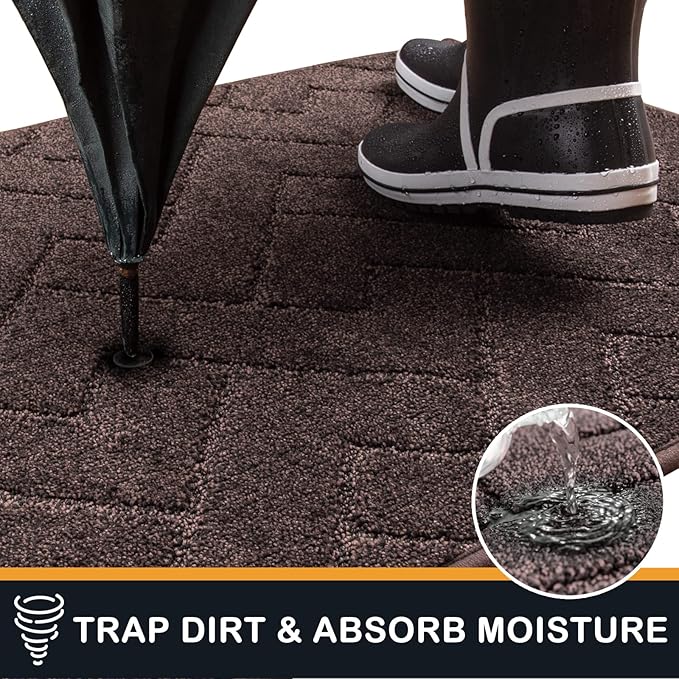 PURRUGS Dirt Trapping Door Mat 24" x 35.5", Non-Slip Machine Washable Entry Rug, Dog Doormat, Indoor Front Door Mat, Super Absorbent Entryway Rug for Muddy Shoes & Paws, Brown