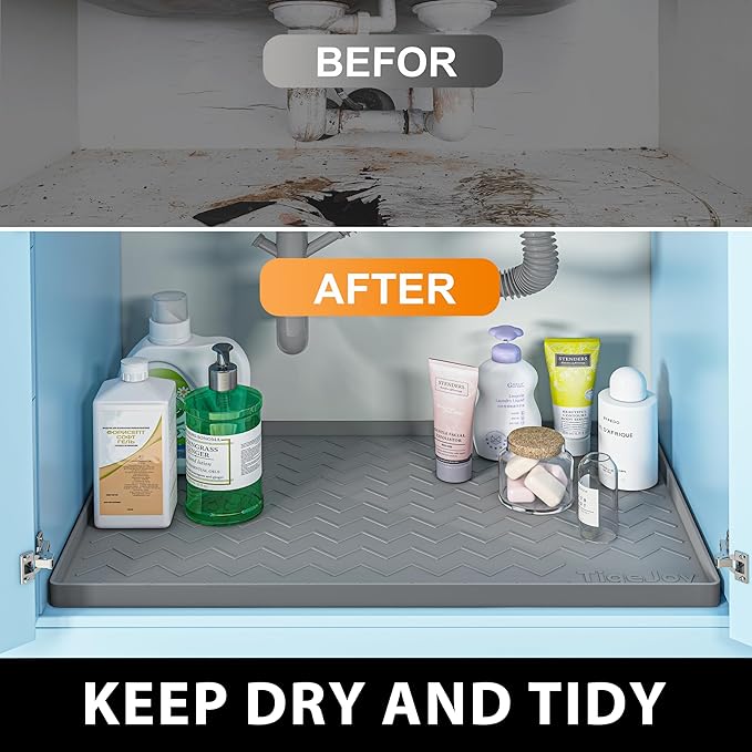 TigeJoy 40" x 19" Under Sink Mats for Kitchen Waterproof, Leak-Proof Silicone Mat Sink Protector and Cabinet Liner, Kitchen Essentials Organizer and Storage, Boot or Shoe Tray, Pet Feeding Mat