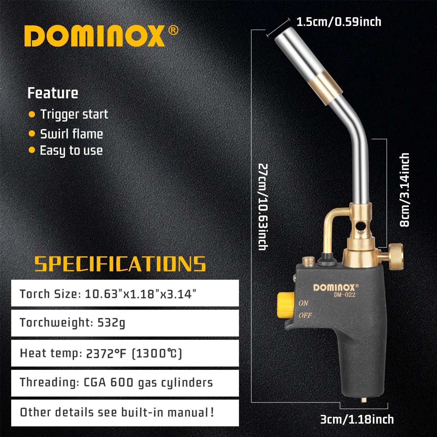 DOMINOX 5 Packs Propane Torch for MAP, MAPP and Propane Tank, High Intensity Trigger Start Torch, for Soldering, Ignition, Cooking, Lighting