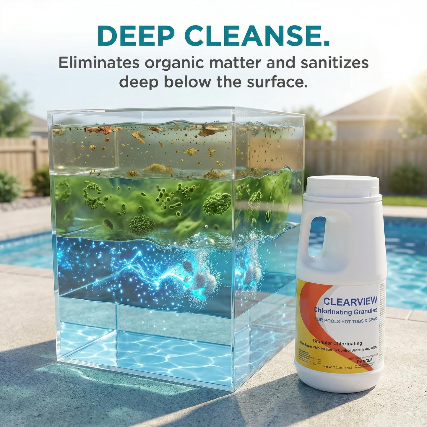 ClearView Chlorine Granules 2.2 Lbs for Swimming Pools, Pool Chlorine Shock Granular Sanitizer for Spas, Fast Dissolving Chlorinating Granules for Hot Tubs