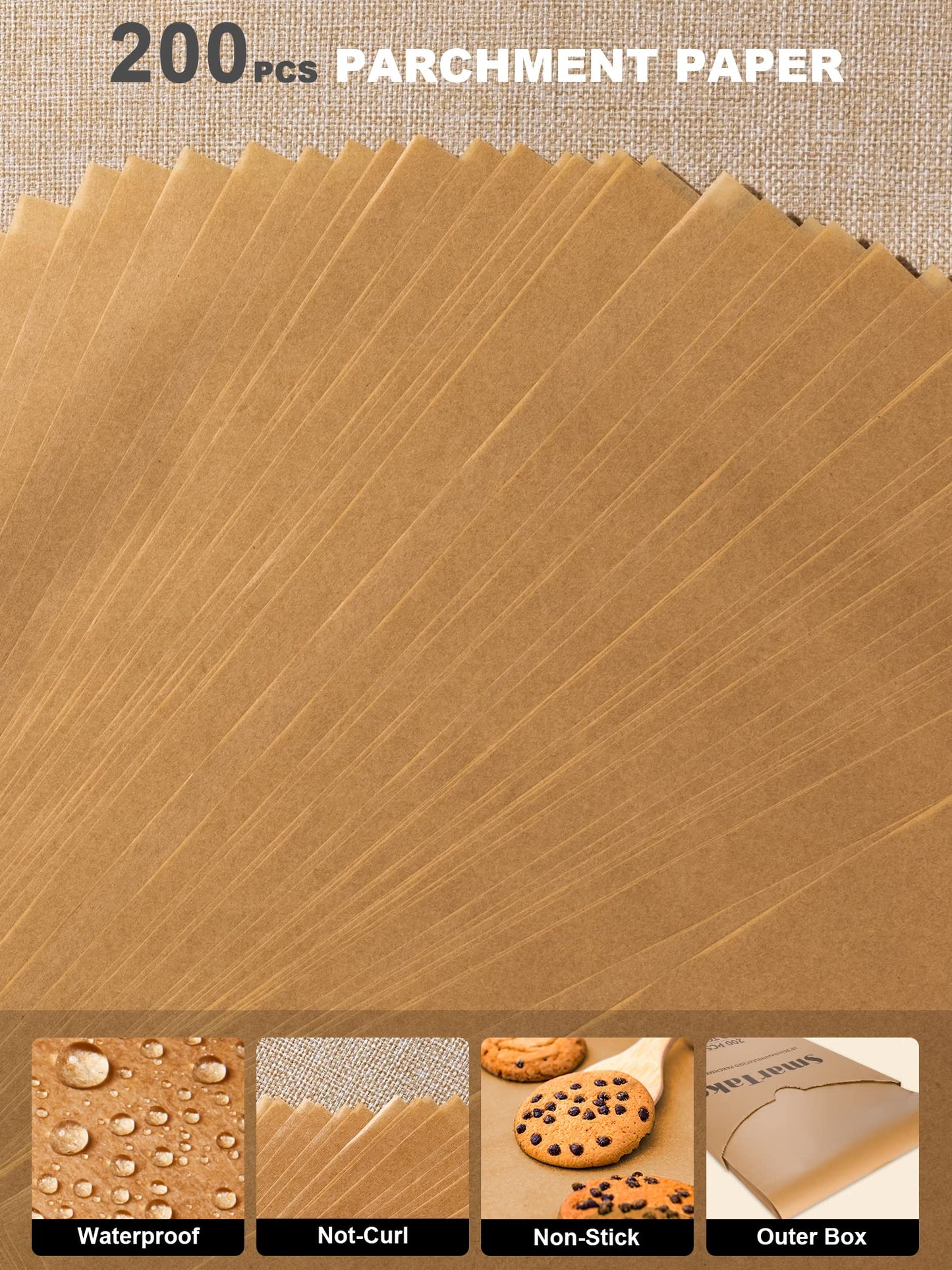 SMARTAKE 200 Pcs Unbleached Parchment Paper Baking Sheets, 17x26 Inches, Non-Stick, Precut for Baking, Grilling, Air Fryer, Steaming, Bread, Cup Cake, Cookie