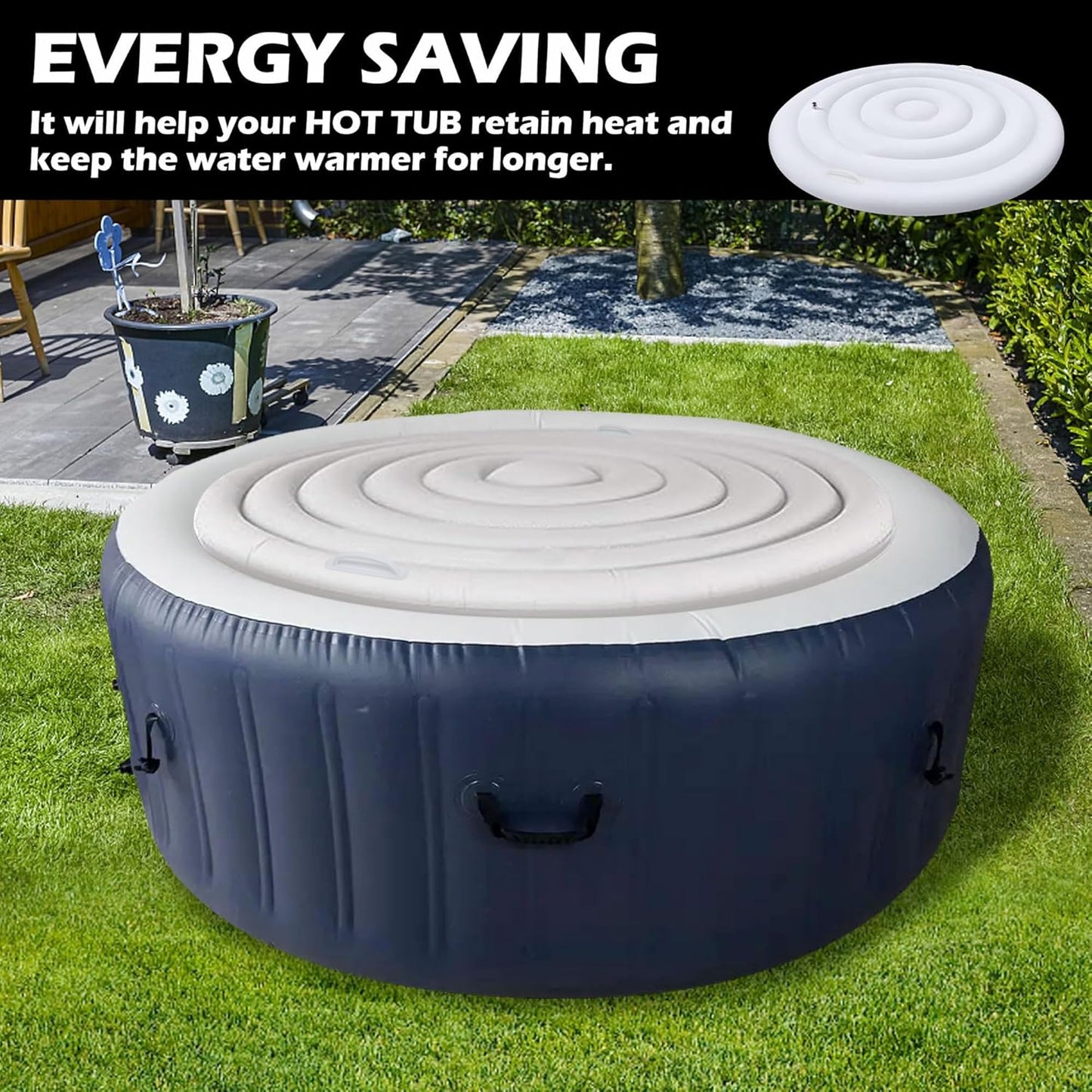 Tlswshsy 4.5 Ft Inflatable Hot Tub Cover- Energy Saving Lid for Round Hot Tub- Foldable Protective Rain Overflow Cover for Outdoor Inflatable Hot Tubs