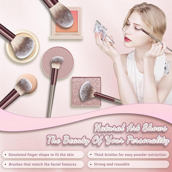 Makeup Brush Set, Premium Synthetic 14 Pcs Makeup Brushes, Travel Makeup Brush Set for Foundation, Concealer, Blush and Eyeshadow Brush(Red Brown)