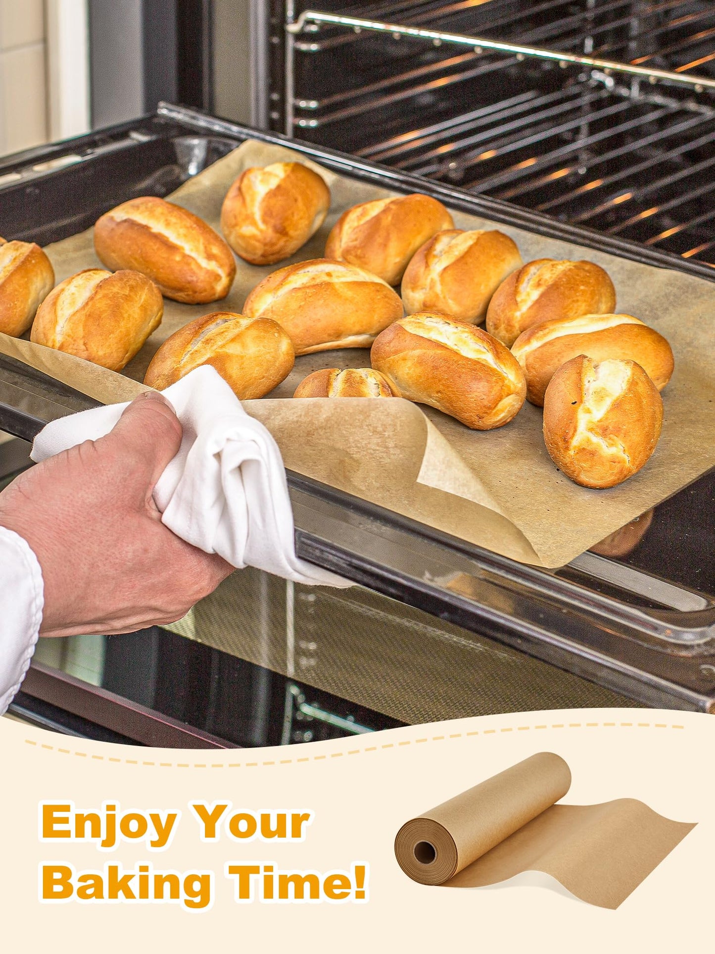 SMARTAKE Parchment Paper Roll for Baking, 15 in x 242 ft, 300 sq.ft, Non-Stick Baking Paper Sheets with Slide Cutter, Heavy Duty Extra Long, for Kitchen Baking Cooking Grilling Steaming, Unbleached