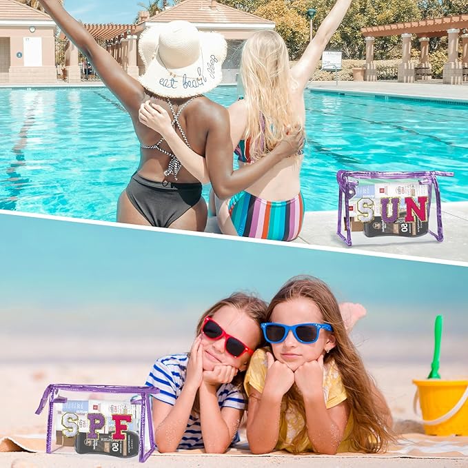 COSHAYSOO Sunscreen Bag Clear Makeup Toiletry Pouch Beach Vacation Essentials for Women Teen Girls Easter Basket Stuffers Gifts Summer Pool Travel Must Have Accessories Waterproof Stuff