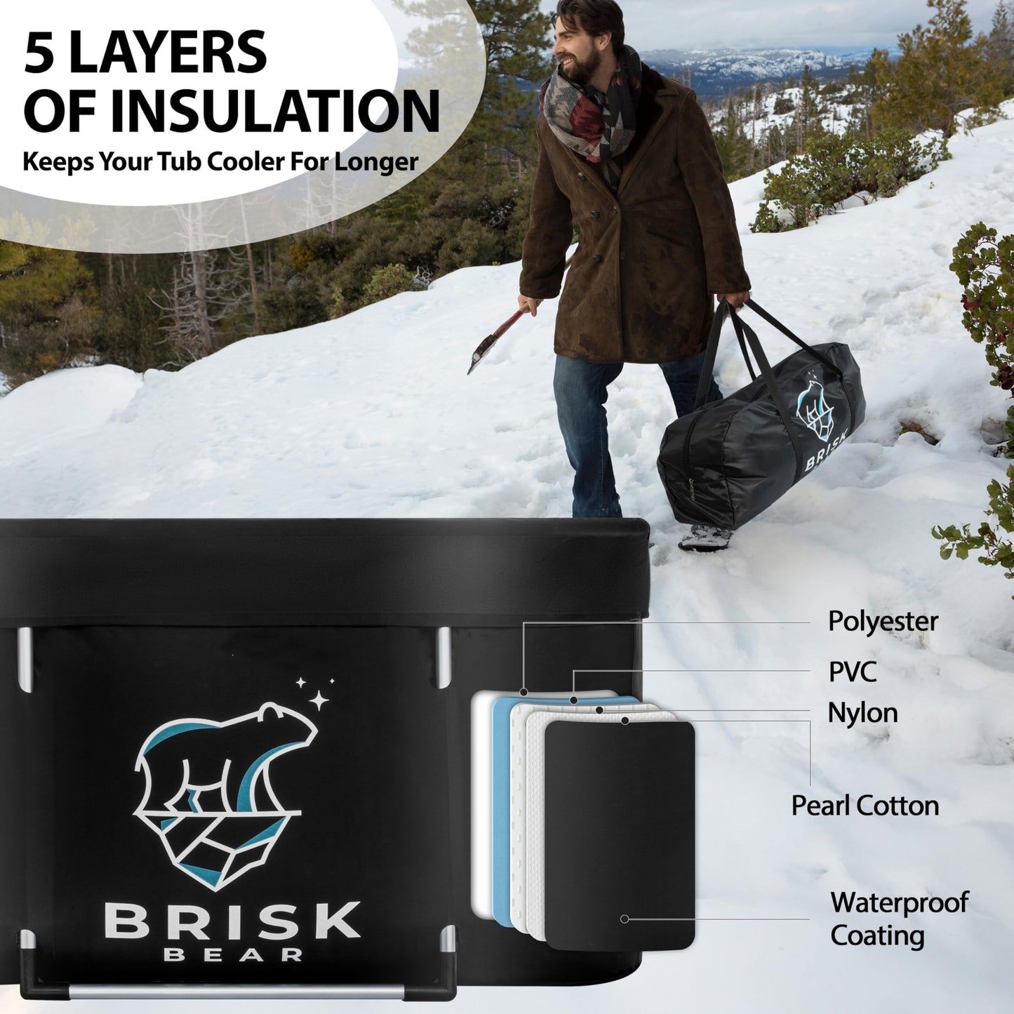 XL Oval Ice Bath Tub for Athletes with Cover by Brisk Bear - Extra Large Cold Plunge Tub for Recovery - Ice Bath Plunge Pool with Digital Timer - Cold Plunge to Soothe Muscles - Black Ice Tub