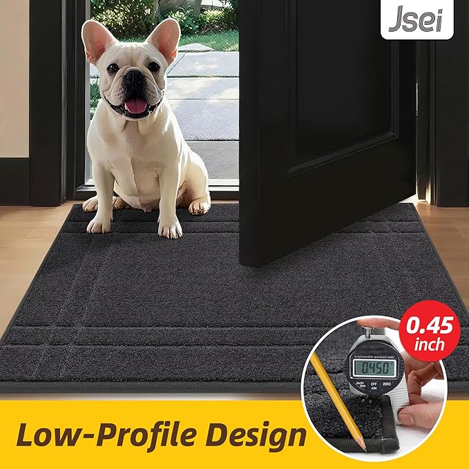 JSEI Entryway Rugs Doormat 24"x36", Non-Slip Dirt Trapper Door Mats Indoor, Washable Absorbent and Stain Resist Welcome Floor Mat for Front Door, Dog Door Mat, Dirty Wet Shoes & Paws, Dark Grey