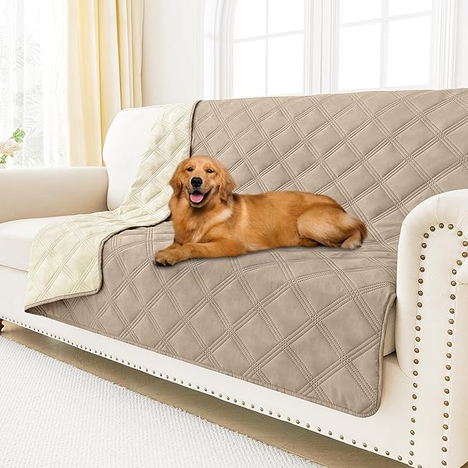 Smiry Waterproof Dog Bed Cover Blanket 52x82, Soft Reversible Pet Blanket, Washable Leakproof Cats Dogs Couch Cover for Sofa, Couch, Furniture, Taupe/Beige