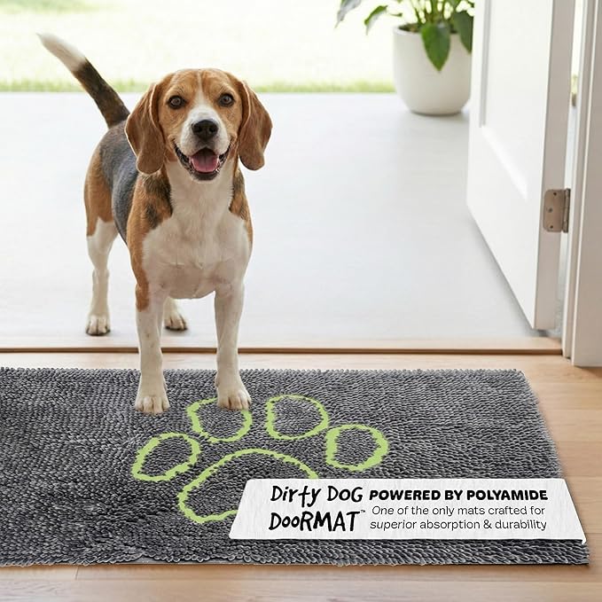 Dog Gone Smart Dirty Dog Doormat - Fast Drying Rug with Super Gripper Backing for Clean Floors - Super Absorbent and Machine Washable Mat for Muddy Paws - Cool Grey