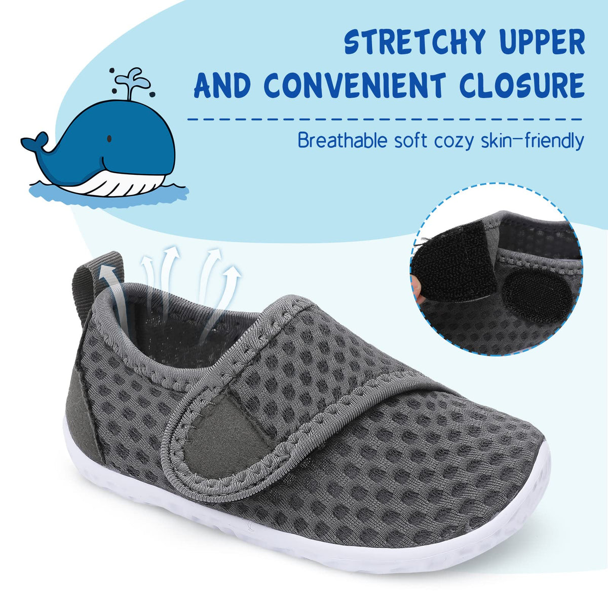 LeIsfIt Boys Girls Water Shoes Kids Aqua Socks Toddler Quick-Dry Swimming Shoes Non-Slip Summer Shoe for Beach Pool Surf, Dark Grey, 11 Toddler