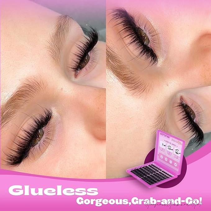 Pre Glued Eyelashes Clusters Wispy Self Adhesive Lash Clusters Press on Lashes Fluffy Self Adhesive Eyelashes Volume Glueless Lashes Clusters Thick Cluster Eyelash Extensions 10-16mm