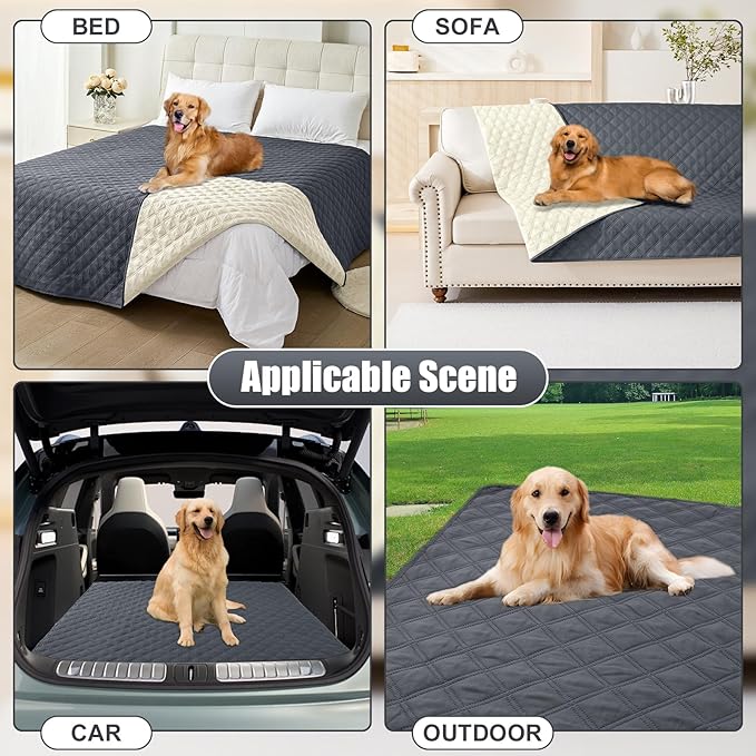 Smiry Waterproof Dog Bed Cover Pet Blanket, Soft Washable Dog Blanket for Furniture Bed Couch Sofa Reversible, Checkered (68"x82", Dark Grey/Beige)
