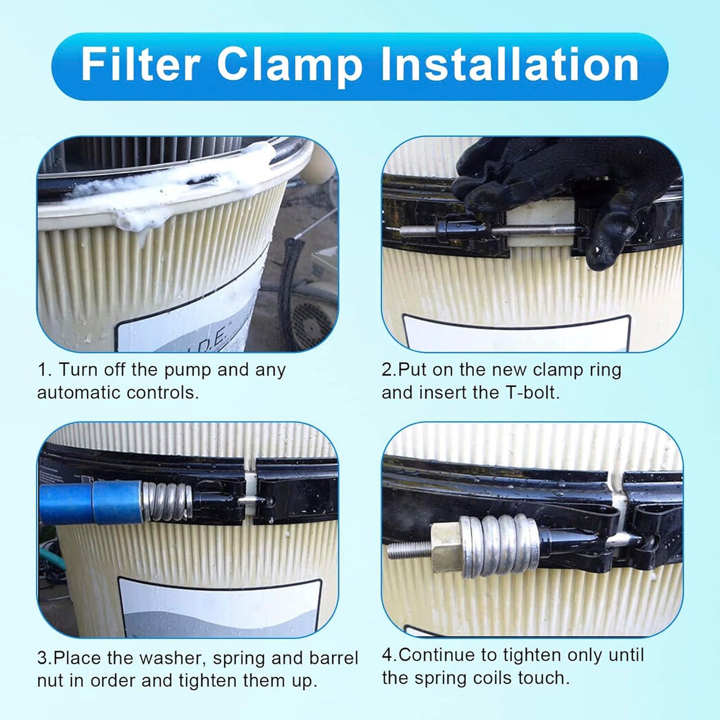 Upgrade 190003 Tension Control Clamp Kit for Pentair Pool&Spa Filter, Pool Filter Tension Clamp Compatible with Pentair FNS Plus Series, Clean&Clear Plus&Quad DE Series Filters Pumps, 23-1/4" Length