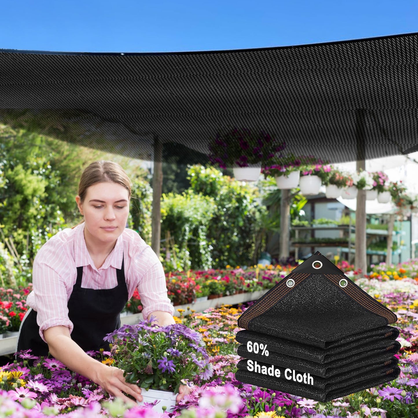60% Shade Cloth,16x20ft Tear Resistant Sun Shade Net with Reinforced Grommet,Durable Garden Shade Tarp Cover for Greenhouse,Plant Cover, Chicken Coop,Patio and Pergola,Black