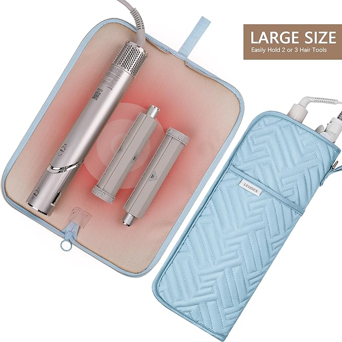 Hair Tool Organizer Heat Resistant Mat for Flat Iron Case Hot Tools Curling Iron Holder Hair Tools Travel Bag for Straightener Brush Pad Pouch Hairstylist Essentials (Light Blue)