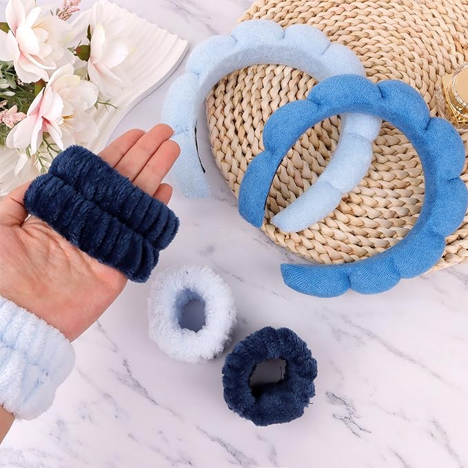 6Pcs Spa Set, Terry Cloth Headbands & Wrist Washbands for Face Washing