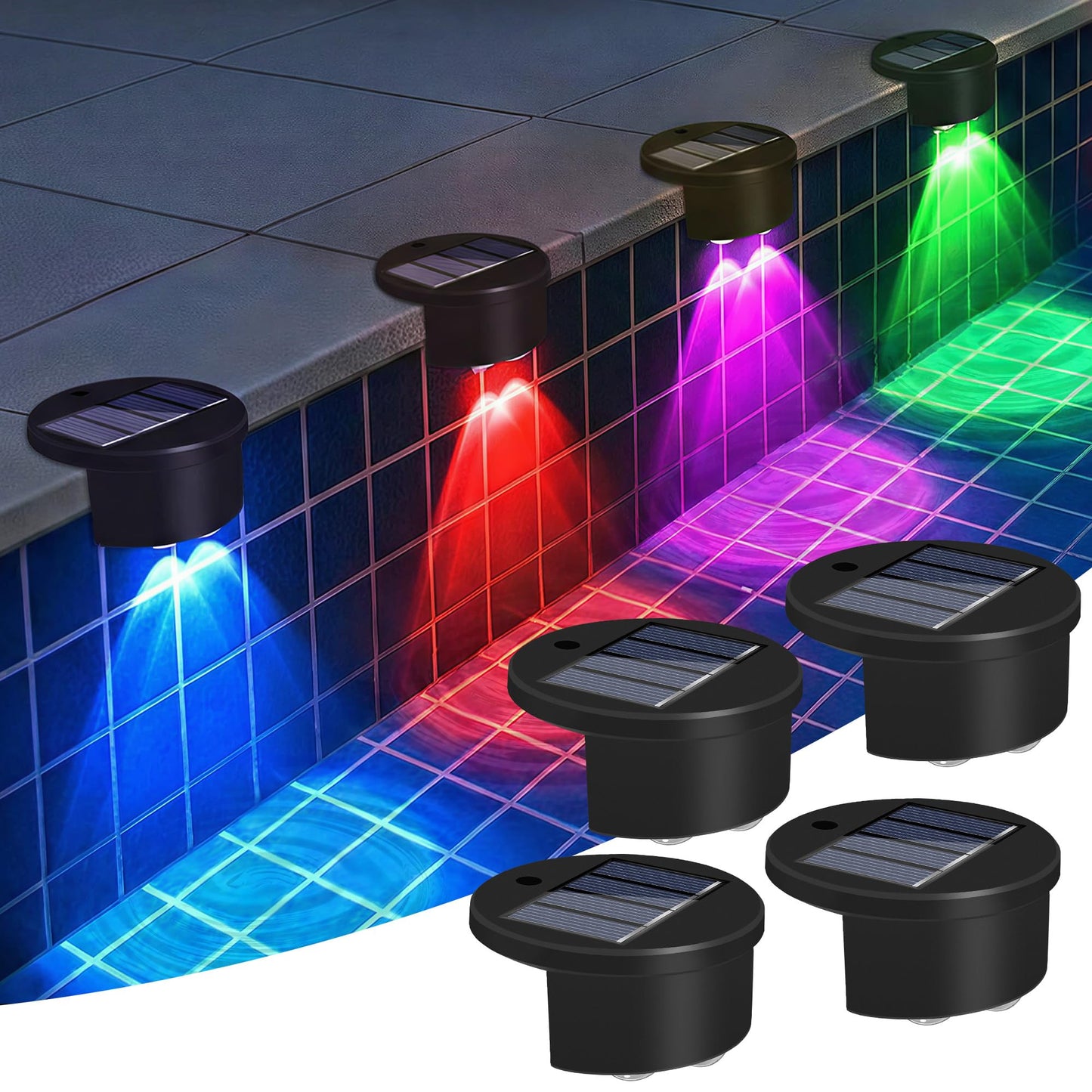 rerekiki Poolside Solar Light for Inground Pool, 4 Pack Above Ground Pool Lights Wireless, Waterproof Pool Accessories Solar Power LED Lights for Swimming Pools Decoration