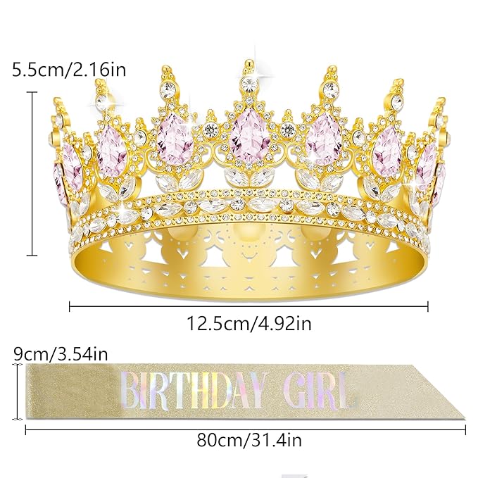 YOUlDIANZI Queen Crown Birthdays Crowns for Women, Birthday Sash, Birthday Tiara for Women Set, Princess Rhinestone BirthdayPrincess Headband Birthday Gifts for Womens, Sweet Happy Accessories