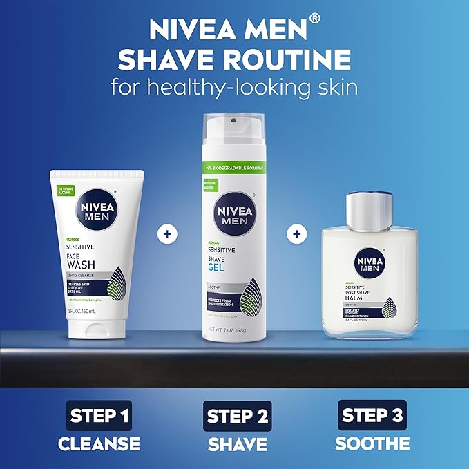 NIVEA MEN Sensitive Shave Gel, Shaving Gel for Men with Sensitive Skin, Enriched with VitaminPro Complex, 7 Oz Can, Pack of 3