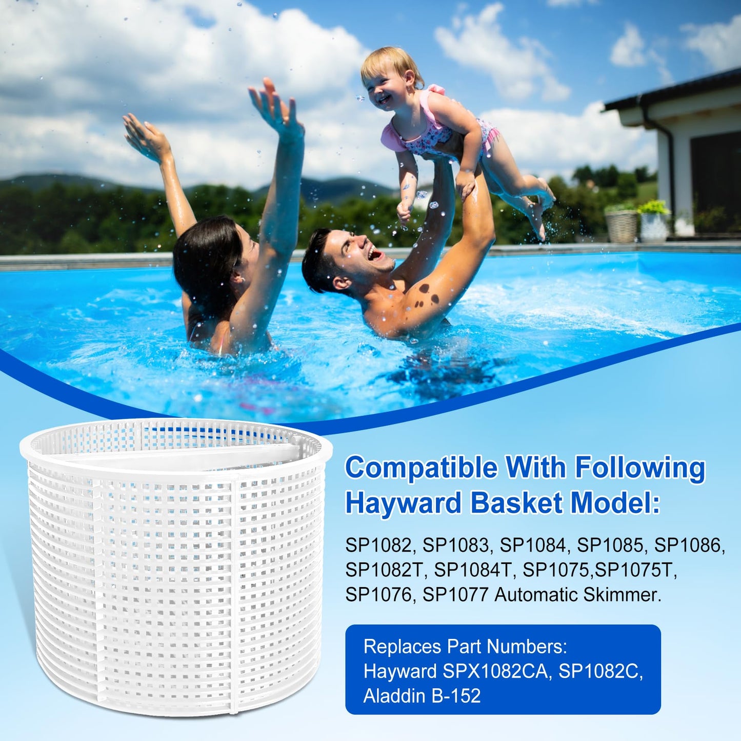 SPX1082CA Skimmer Basket Replacement for Hay-ward Swimming Pool Skimmer, Filter Basket Assembly with Handle Compatible with Aladdin B-152 Hay-ward SPX1082CA SP1082C Select Automatic Skimmers, 2 Pack