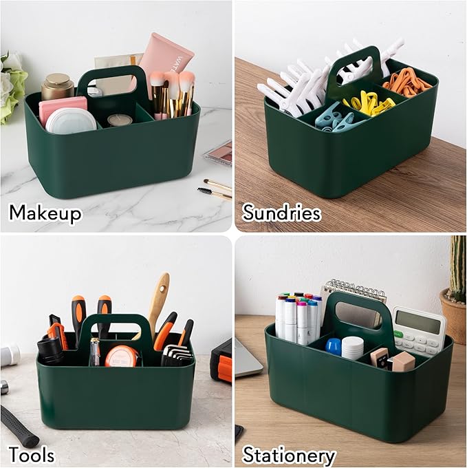 Tiawudi Multipurpose Caddy Organizer, Plastic Caddy with Handle, Stackable Desk Organizer for Stationery, Marker and Pencil, Office Supplies Organizer, Dorm Caddy