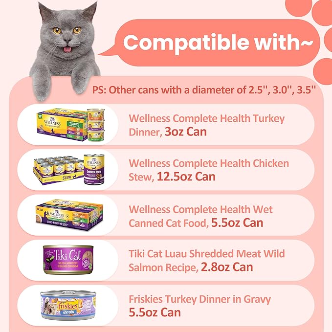 2.5''(2 Packs) + 3.0''(2 Packs) + 3.5''(2 PCs) Silicone Canned Food Can Lids, Pet Food Can Covers, Airtight and Reusable, Dishwasher Safe (Variety 6 PCs)