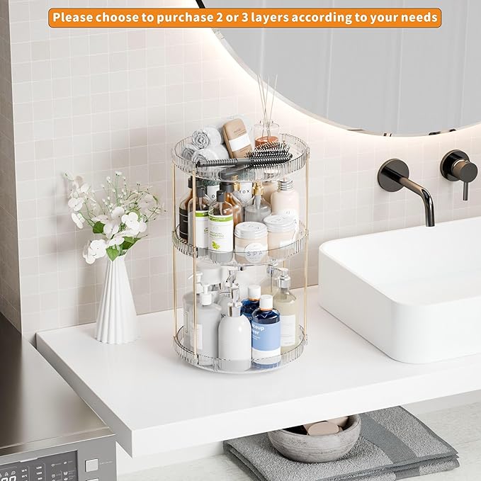 Yieach Acrylic 360 Rotating Makeup Organizer and Perfume Organizer,2 Tier Make Up Holder and Acrylic Skincare Organizers for Countertop,Vanity,Bathroom,Clear Spinning Beauty Organizer for Face Product