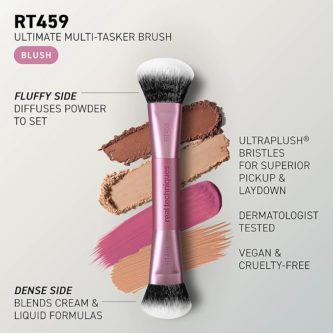 Real Techniques Ultimate Multi Tasker Brush, Dual-Ended Makeup Brush for Foundation, Blush Bronzer & Powder, Precision Sculpting & Blending, UltraPlush Bristles, Cruelty-Free, 1 Count