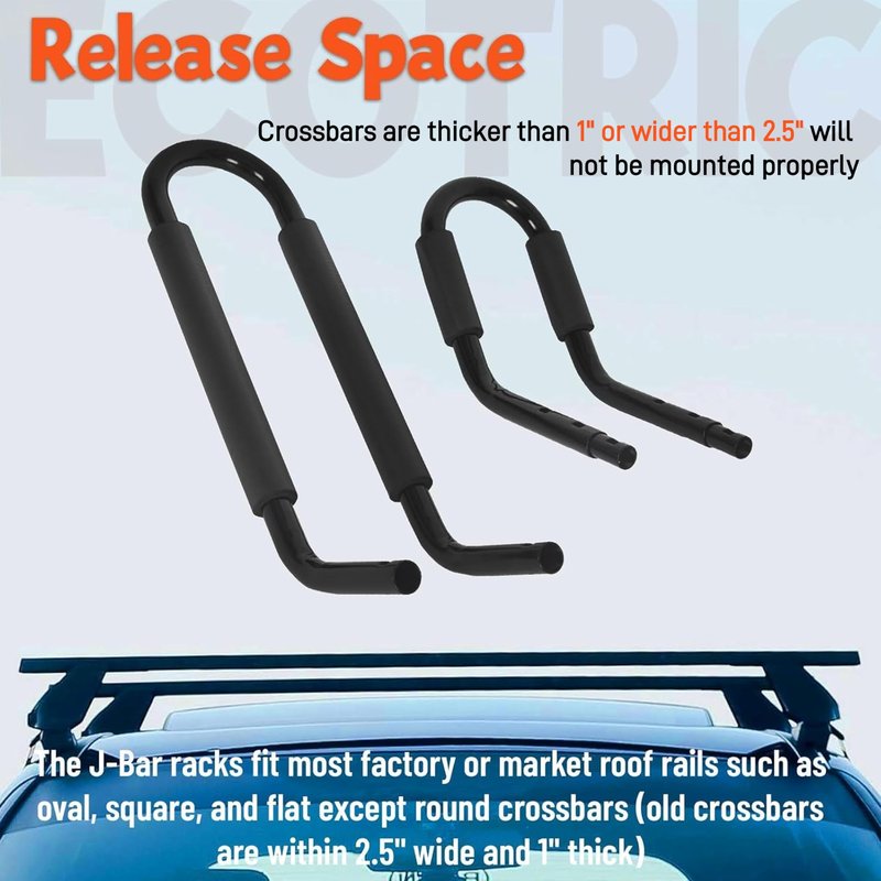 ECOTRIC Universal Kayak Roof Rack J-Bar Rack HD Kayak Carrier Holder Canoe Boat Surf Ski Board Roof Top Mounted on Crossbar for Car SUV Truck - Set of 2