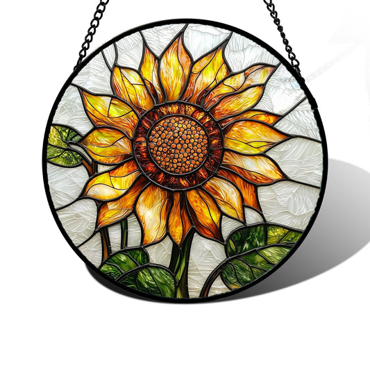 DASTOLL Stained Glass Window Hanging - Sunflower Flower Suncatcher Ready to Hang Window Doors Home Decoration and Christmas, Mother's Day Birthday Gifts for Women, Men, and Mom 7.8x7.8 in