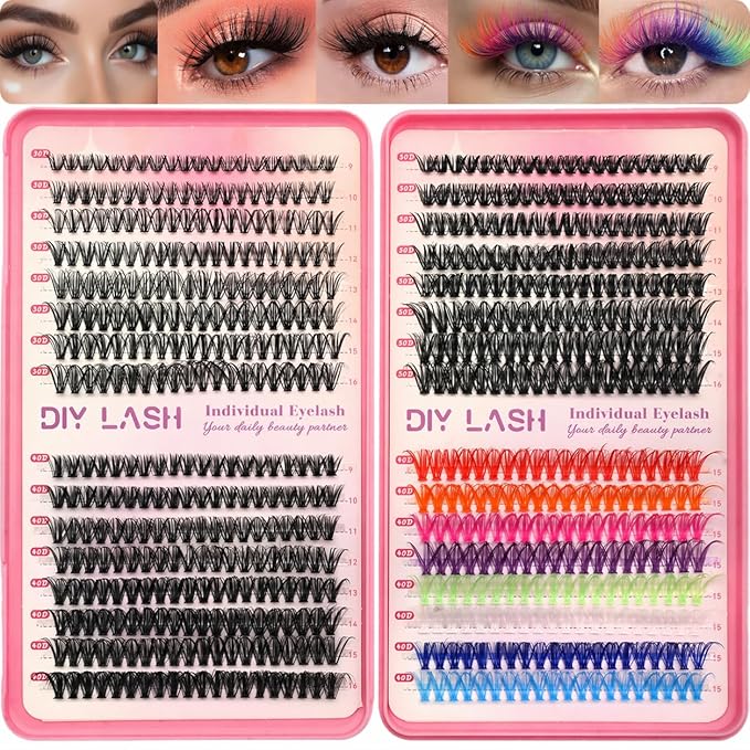 Manga Lash Clusters, 640 Pcs Eyelashes Clusters Extensions 9-16mm Individual Lashes D Curl Fluffy Wispy False Eyelashes Thin Band (30D&40D&50D&40D)