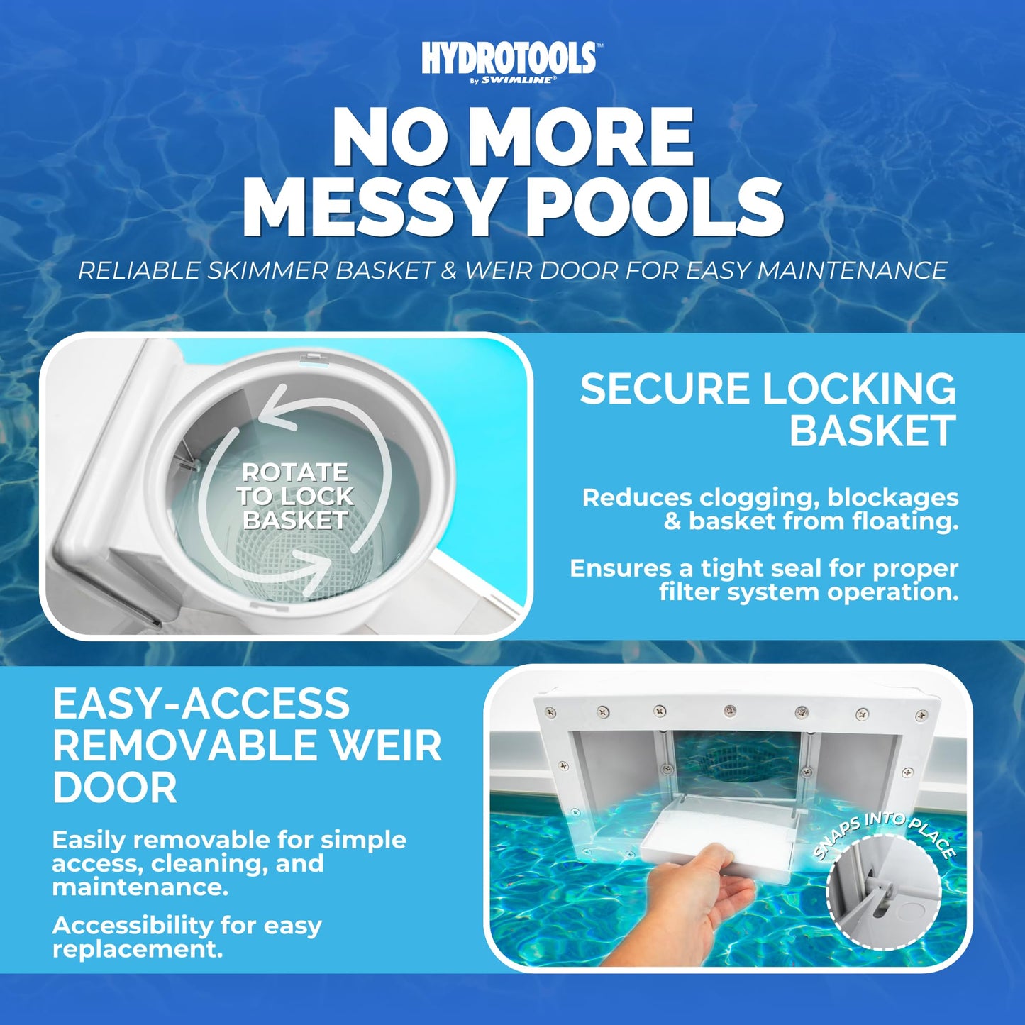SWIMLINE HYDROTOOLS Standard Wide Mouth Above Ground Pool Skimmer Kit | ABS Construction | Pool Skimmer | Wide Mouth | Snap-In & Removable Weir | Above Ground Pool Skimmer | Easy Basket Access