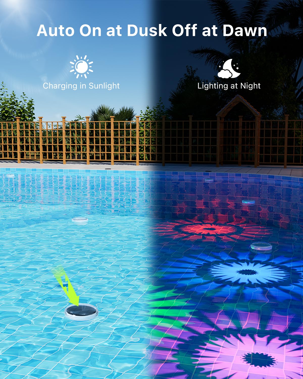 Solar Floating Multicolor Pool Lights with Remote Timer Waterproof Lamp 9 Fixed Adjustable Color for Family Night Swimming Security Lighting, Use to Yard, Garden, Outdoor Inground Pool, Ponds, Hot Tub