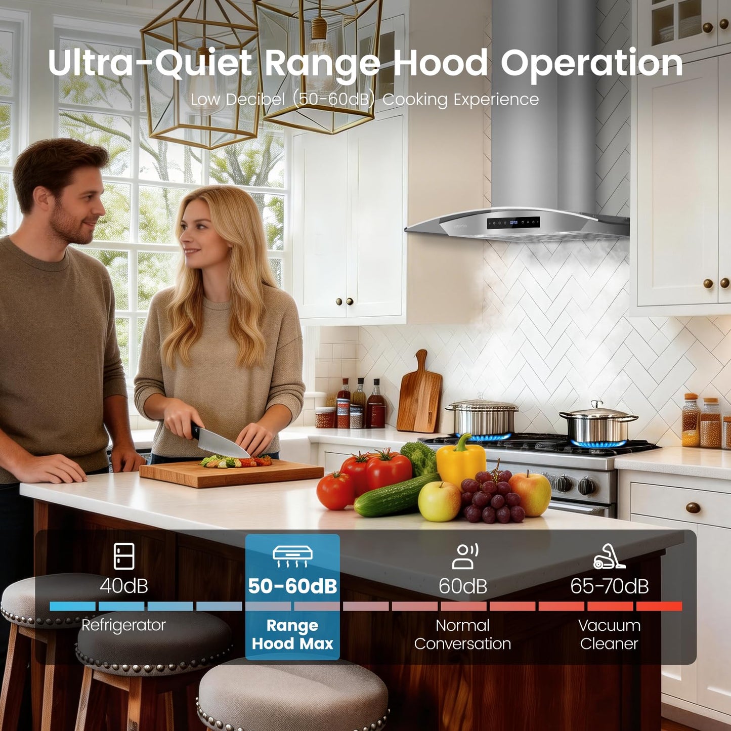 VENFAN Wall Mount Range Hood 30 inch, 1200 CFM High Suction Kitchen Vent Hood, Energy Saving DC Motor, 8-Speed Fan, Ducted/Ductless Convertible, Memory Function & Delay Shutoff, Tempered Glass