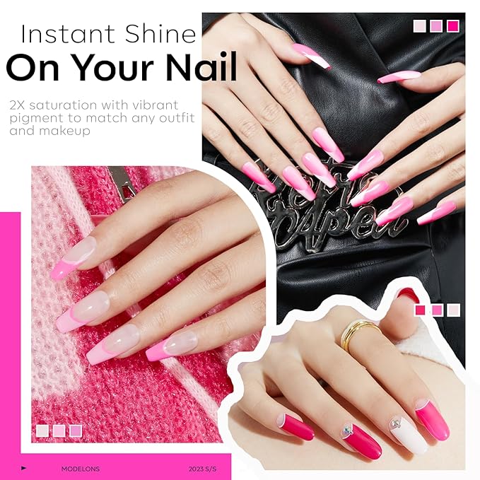 Modelones Pink Gel Nail Polish Set- 6 Colors 2026 Mothersday Summer Spring Pastel Hot Pink Tones Neon Pink White Gel Polish Magenta Light Soft to Dark LED Nail Art for Nail Lovers Gift DIY Starter Kit