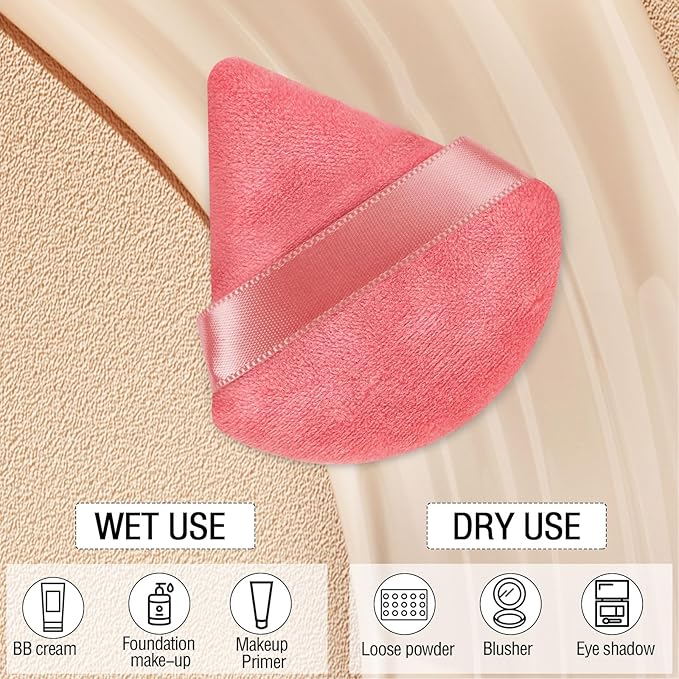 Pimoys 6 Pcs Powder Puff, Face Soft Triangle Makeup Puff Velet Makeup Sponge Valentines Day Gifts for Women Girls