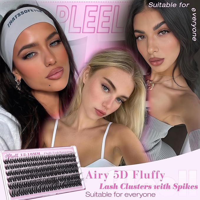 Fluffy Lash Clusters Wispy Eyelash Clusters 10-18MM D-Curl Cluster Eyelash Extensions Natural Lashes Clusters Fluant Cluster Lashes with Soft Thin Band by Pleell