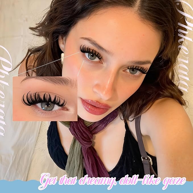 PHKERATA Manga Lash Clusters Wispy Eyelash Clusters Fairy Cluster Eyelash Extensions Natural Anime Individual Lashes DIY Lash Extension with Thin Band, 10-16mm