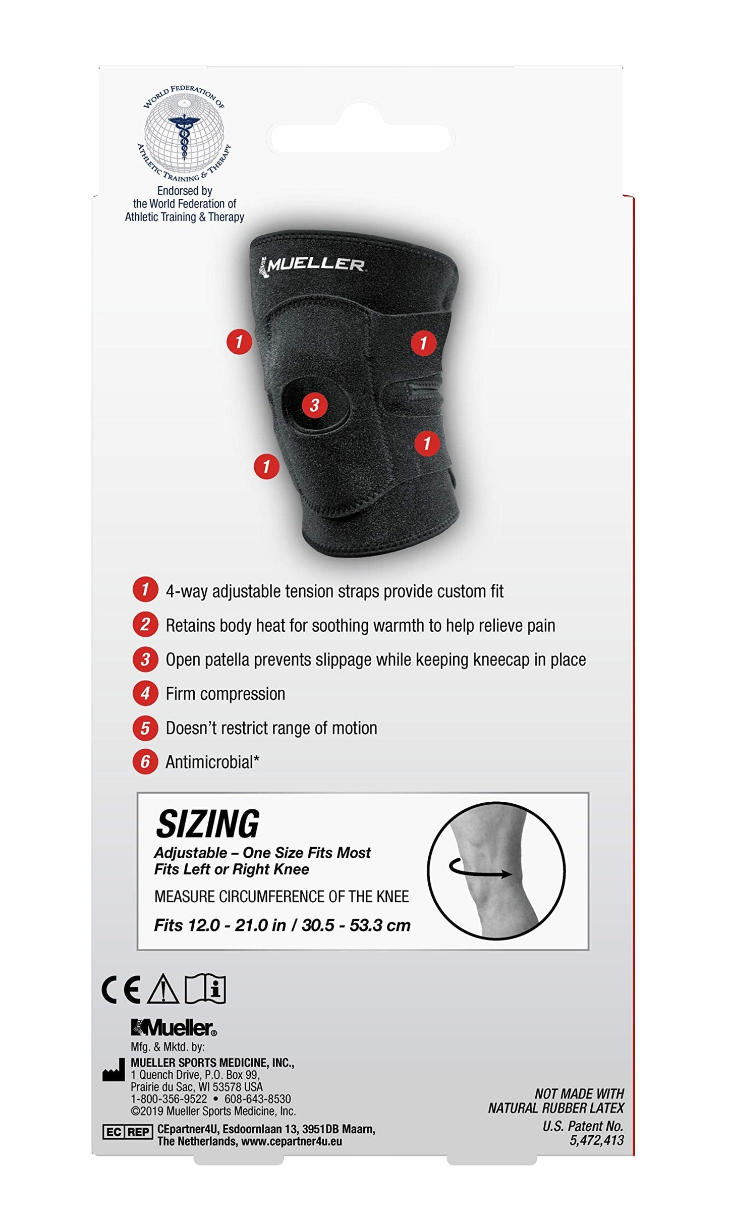 MUELLER Sports Medicine 4-Way Adjustable Knee Brace for Men and Women, Knee Stabilizer for Compression and Pain Relief Support, Ideal for Arthritis, Sprains, Black, One Size