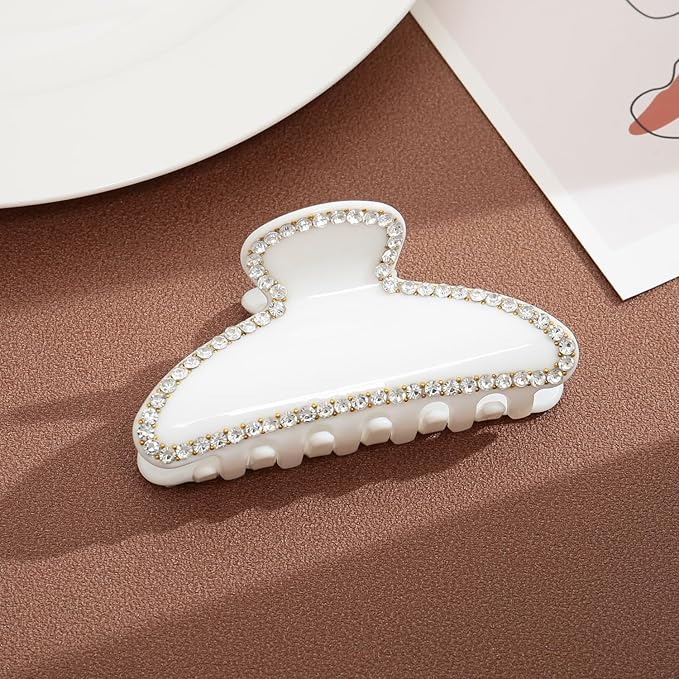 LILIE&WHITE White Acrylic Hair Clips For women With Rhinestones Design Hair Clip With Claw Elegant And Stylish Hair Accessory Claw Clips Perfect For Daily Use Hair Claws Fashion Jewelry