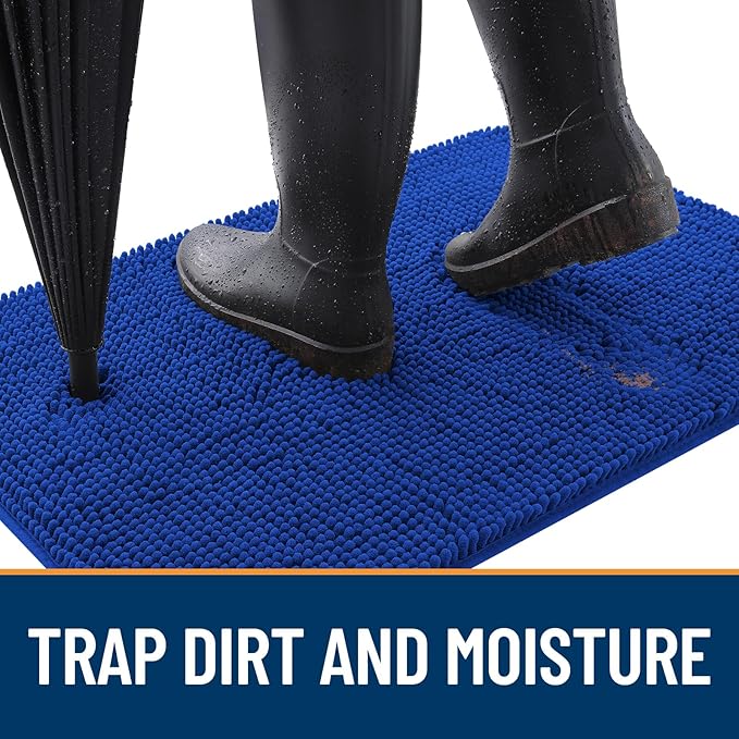 OLANLY Dog Door Mat for Muddy Paws 44x32, Absorbs Moisture and Dirt, Absorbent Non-Slip Washable Doormat, Quick Dry Chenille Mud Mat for Dogs, Entry Indoor Entryway Carpet for Inside Floor, Royal Blue