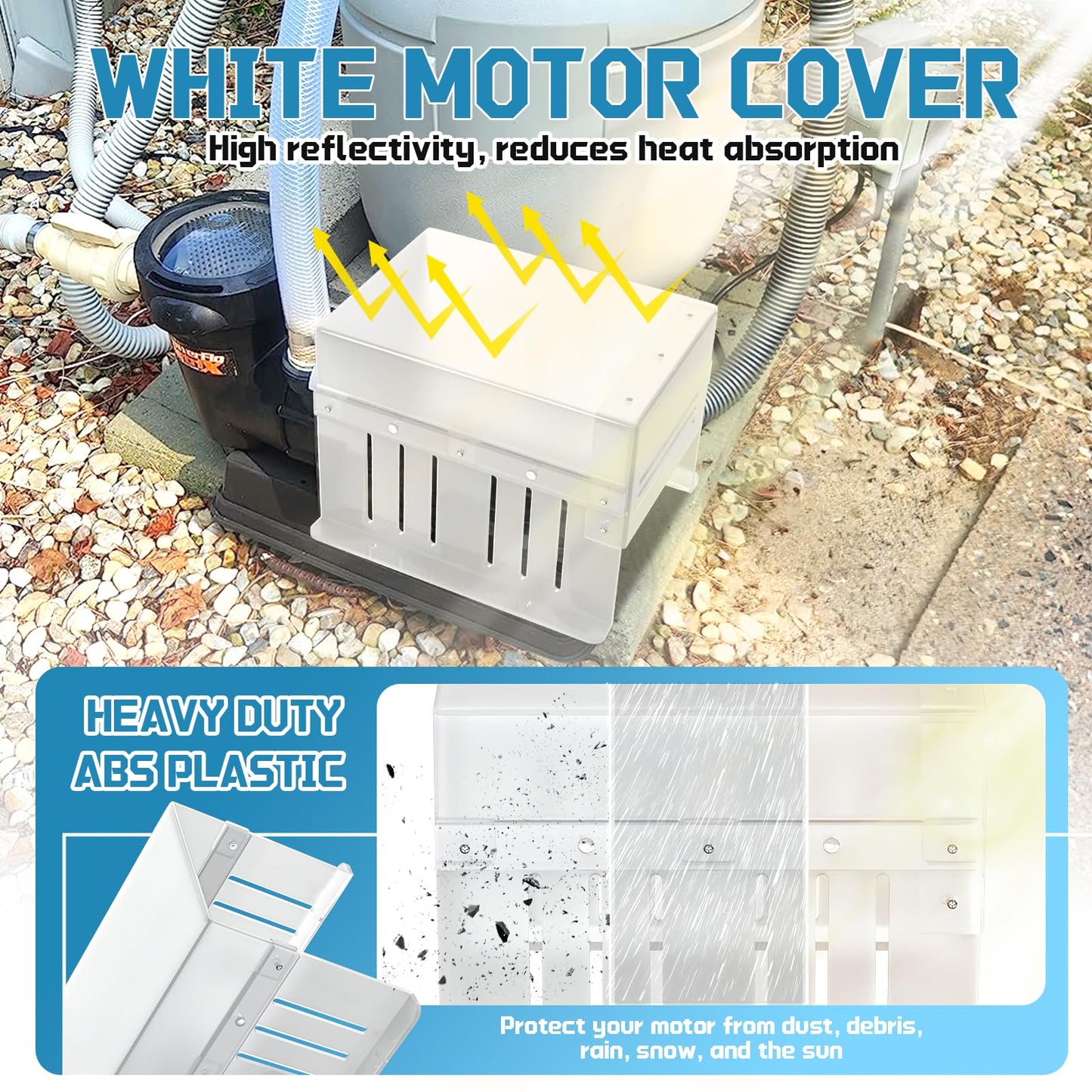 Pool Pump Covers for Outside Units, Swimming Pool Motor Cover for Above Ground Protection, ABS Material - Weatherproof/UV-Resistant Protection/Water Resistant, White