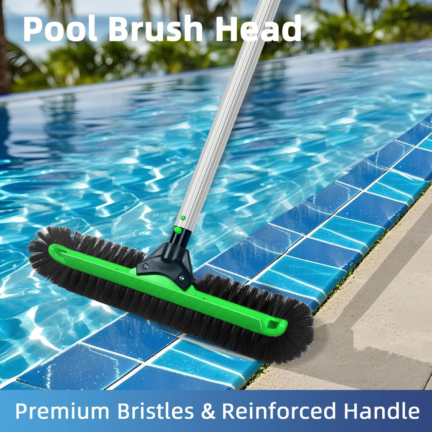 KGC 20" Wide Pool Brush Head, Heavy Duty Pool Scrub Brush with 12-Rows Soft Bristles, Inground/Above Ground Pool with Curved Ends, Clean Pool Wall, Floor, Step, Corner Faster, Safe for Vinyl Liner